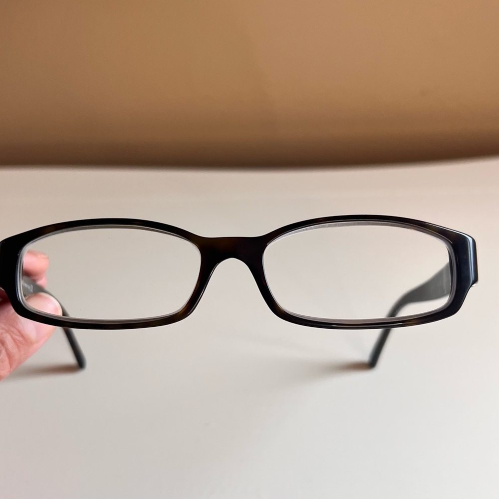 PRADA Unisex Rectangular Glasses- Dark tortoise pattern black brown frame